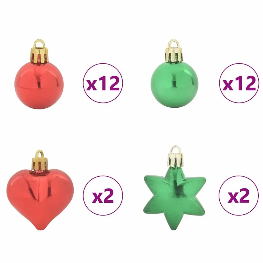 Christmas Bauble Ornament Set 40 Pieces Red Green Holiday Tree Decoration
