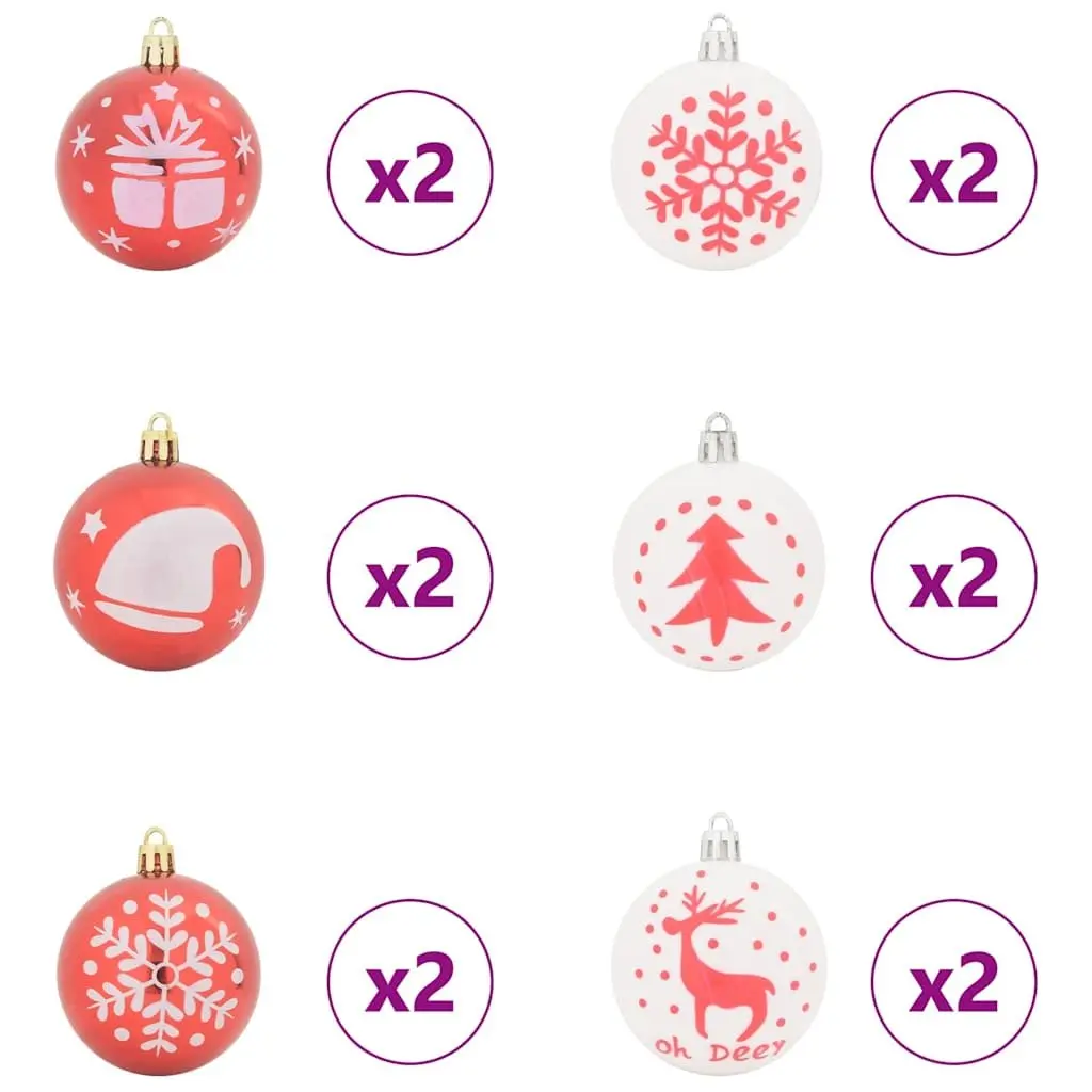 Christmas Bauble Set 40 Pieces Red White Plastic Holiday Tree Ornaments