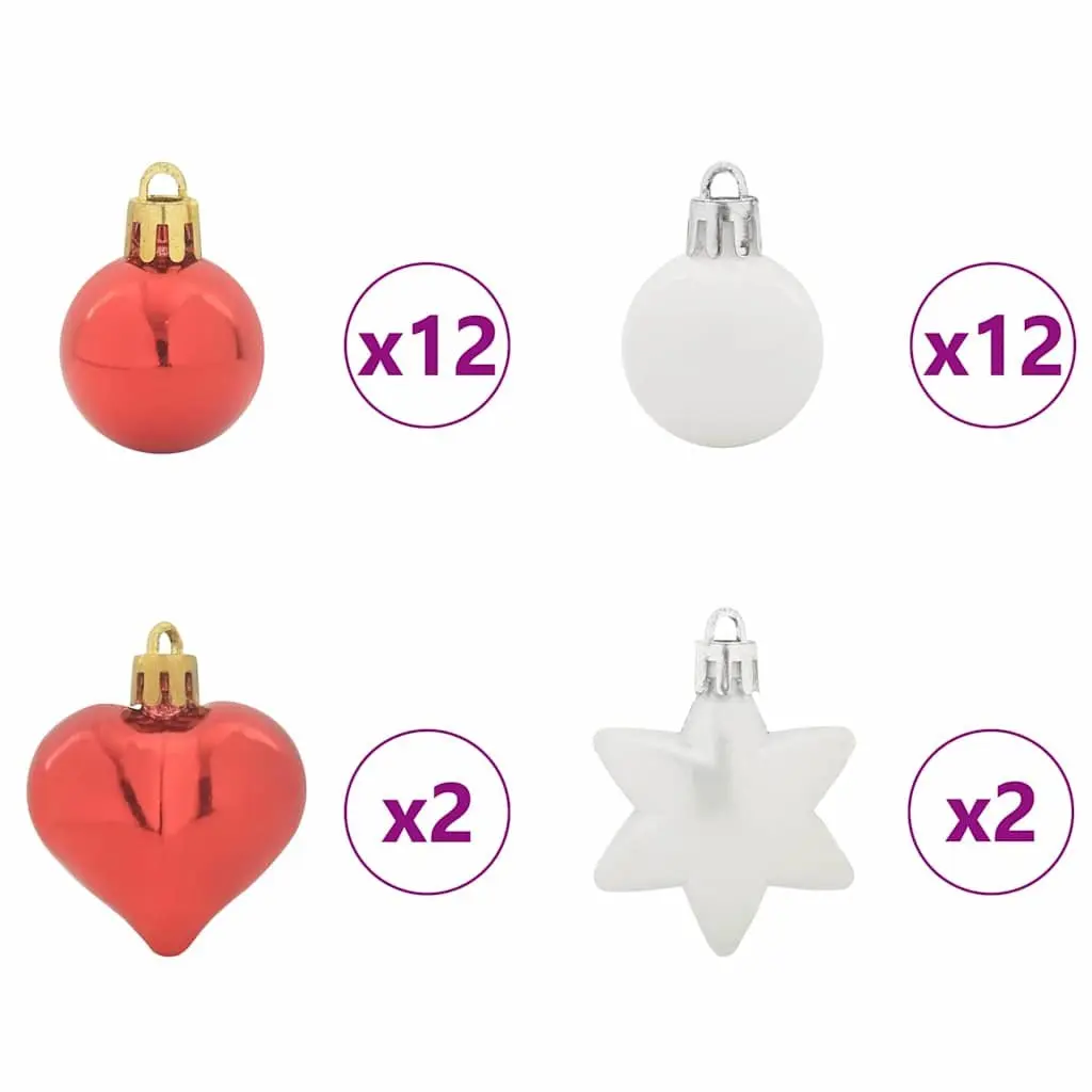 Christmas Bauble Set 40 Pieces Red White Plastic Holiday Tree Ornaments
