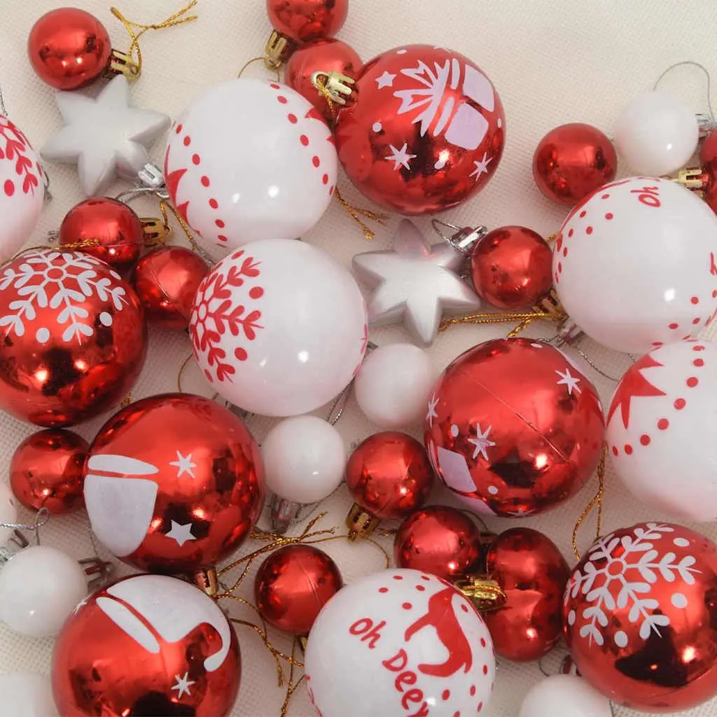 Christmas Bauble Set 40 Pieces Red White Plastic Holiday Tree Ornaments