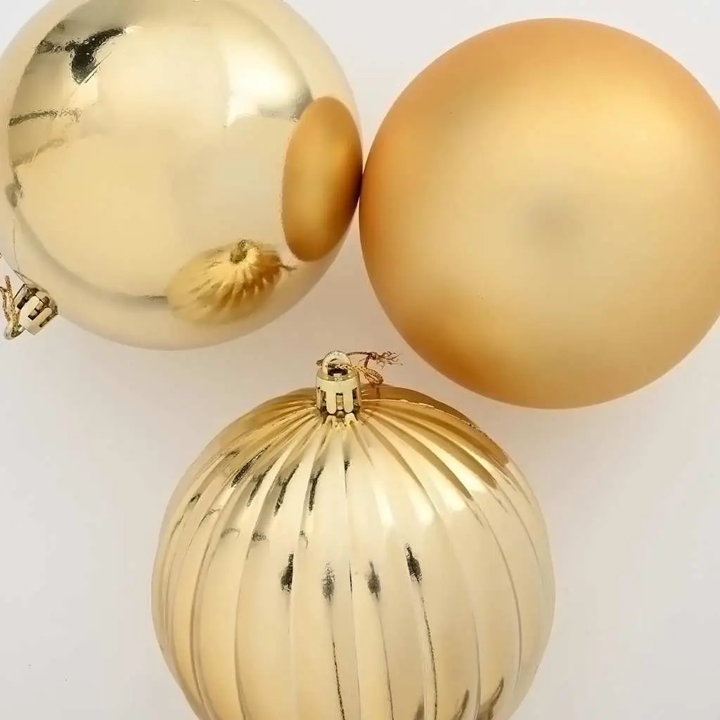 Christmas Bauble Set Gold XXL 25cm 3 Pieces Plastic Ornaments with LEDs