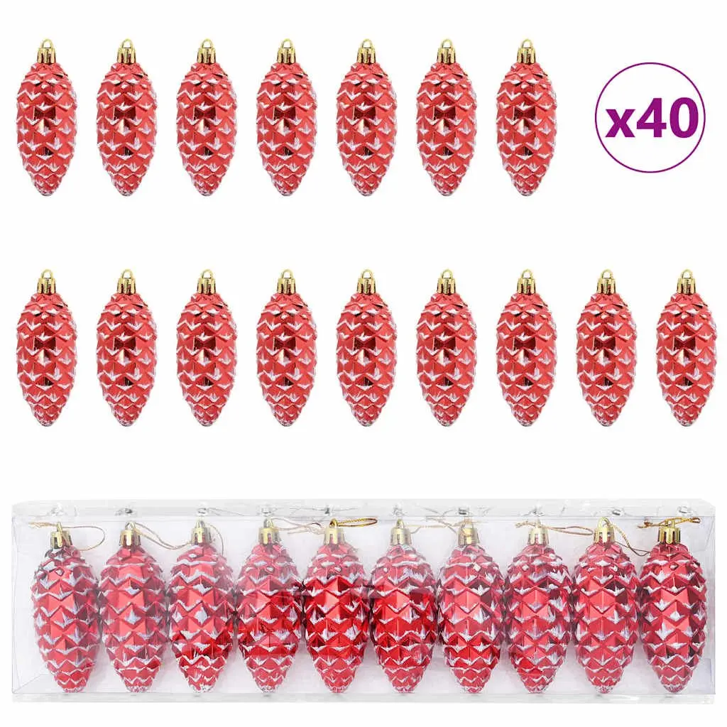 Christmas Pine Cone Ball Ornaments 40 Pieces Red Plastic Holiday Tree