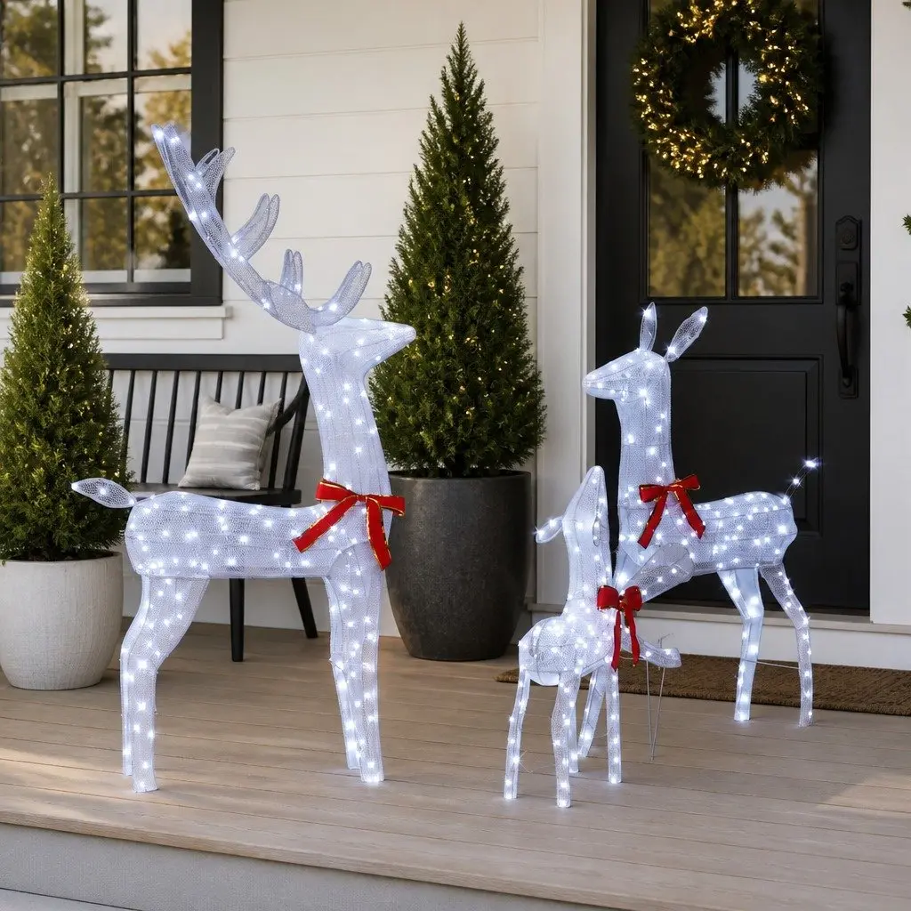 Reindeer Family LED Holiday Decoration Fabric Indoor Outdoor 3 Piece