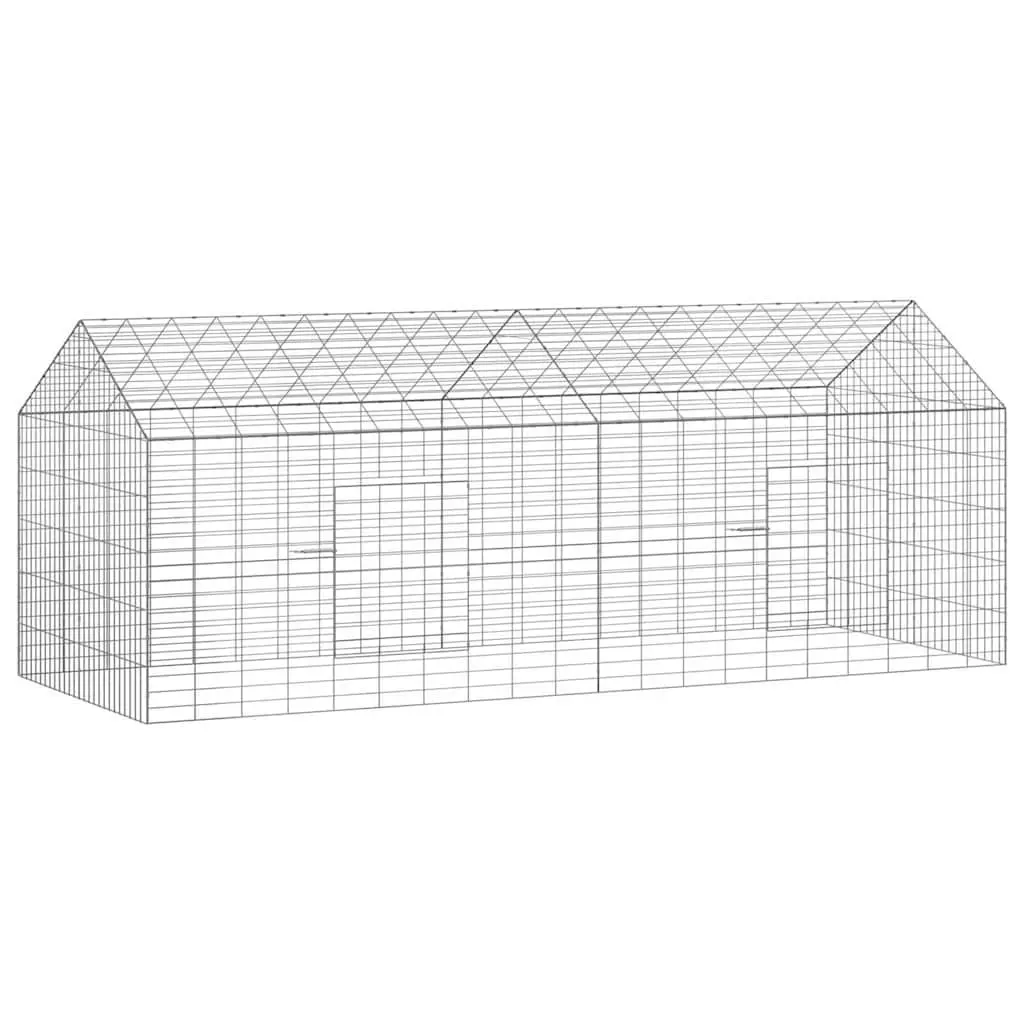 Rabbit Cage Galvanised Steel Outdoor Habitat 200x78x78cm Silver