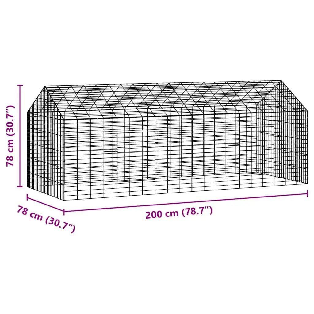 Rabbit Cage Galvanised Steel Outdoor Habitat 200x78x78cm Silver