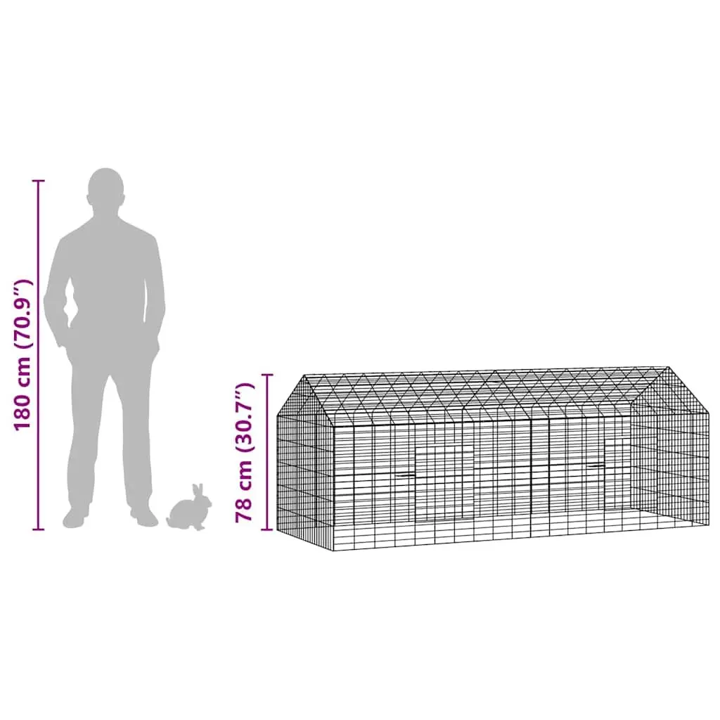 Rabbit Cage Galvanised Steel Outdoor Habitat 200x78x78cm Silver