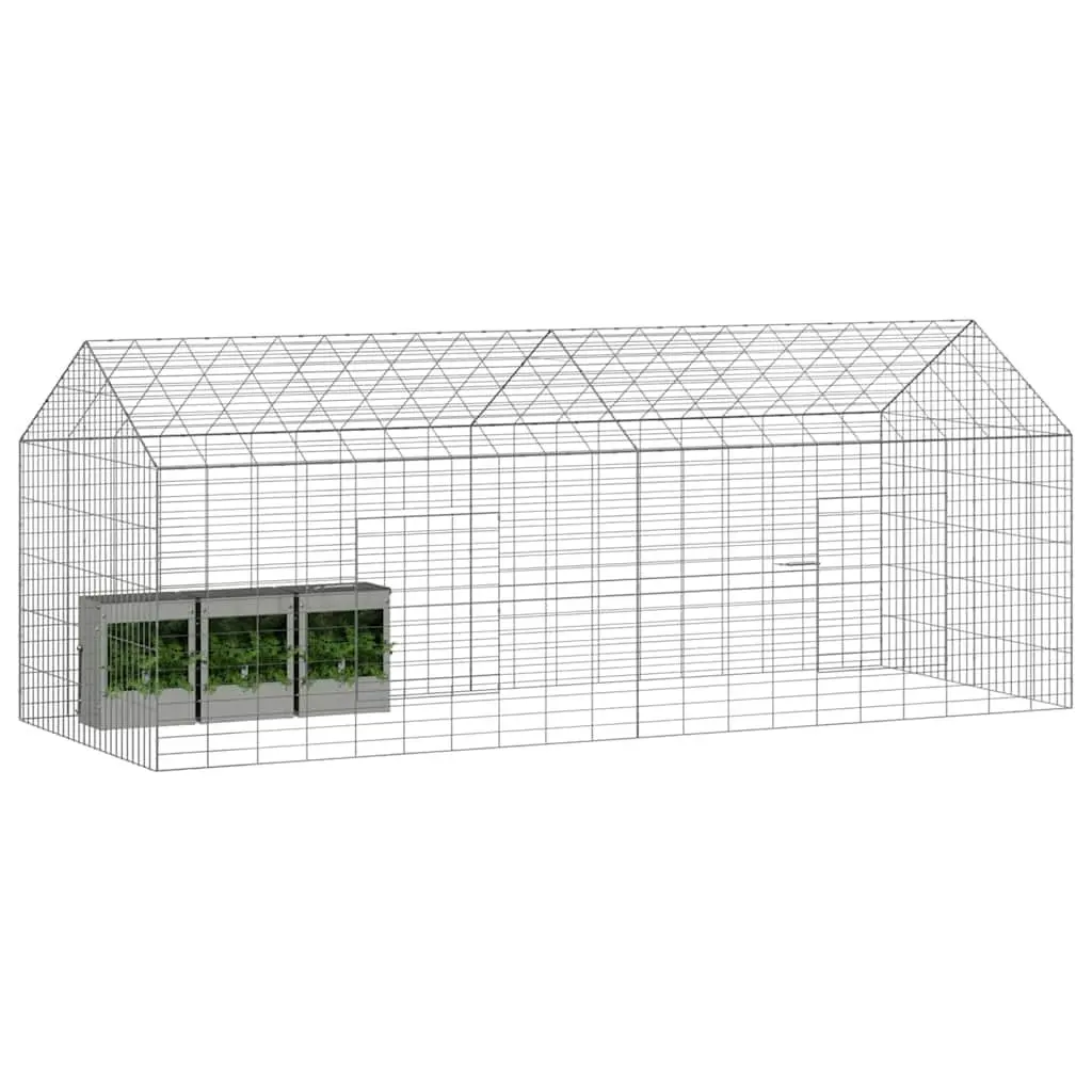 Rabbit Cage Galvanised Steel Outdoor Habitat 200x78x78cm Silver