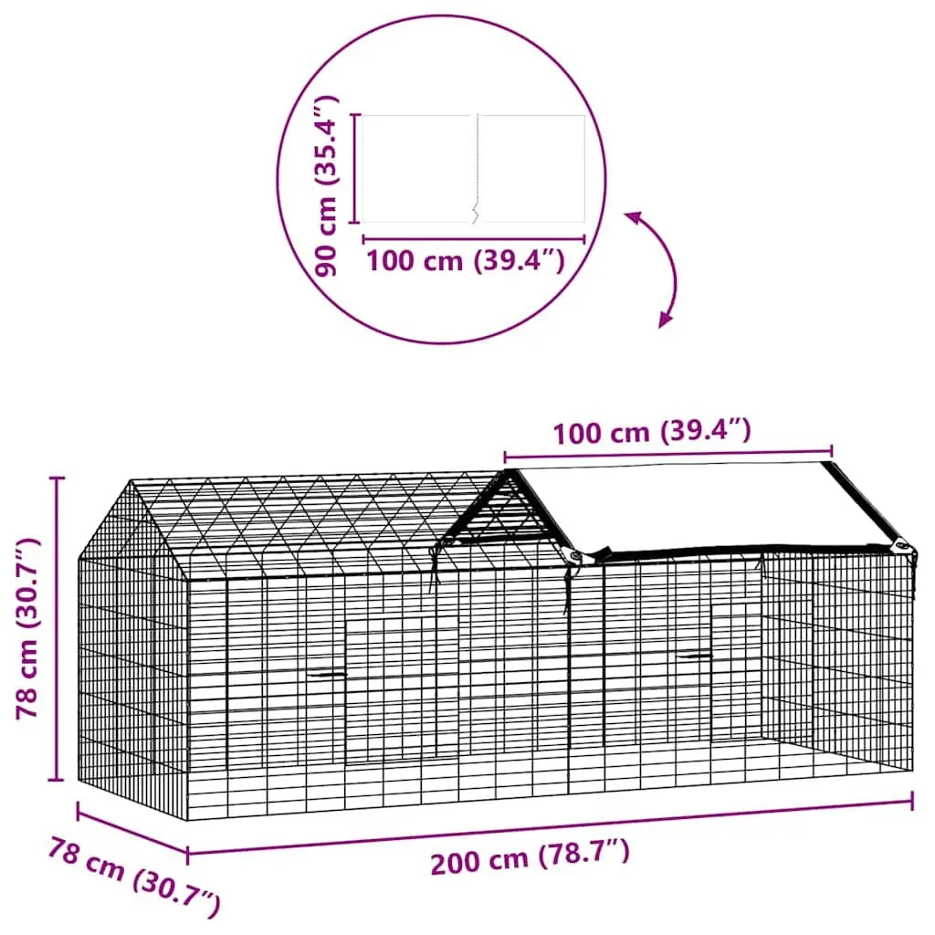 Rabbit Cage Outdoor Silver 200 x 78 x 78 cm Galvanised Steel Garden Pet Habitat