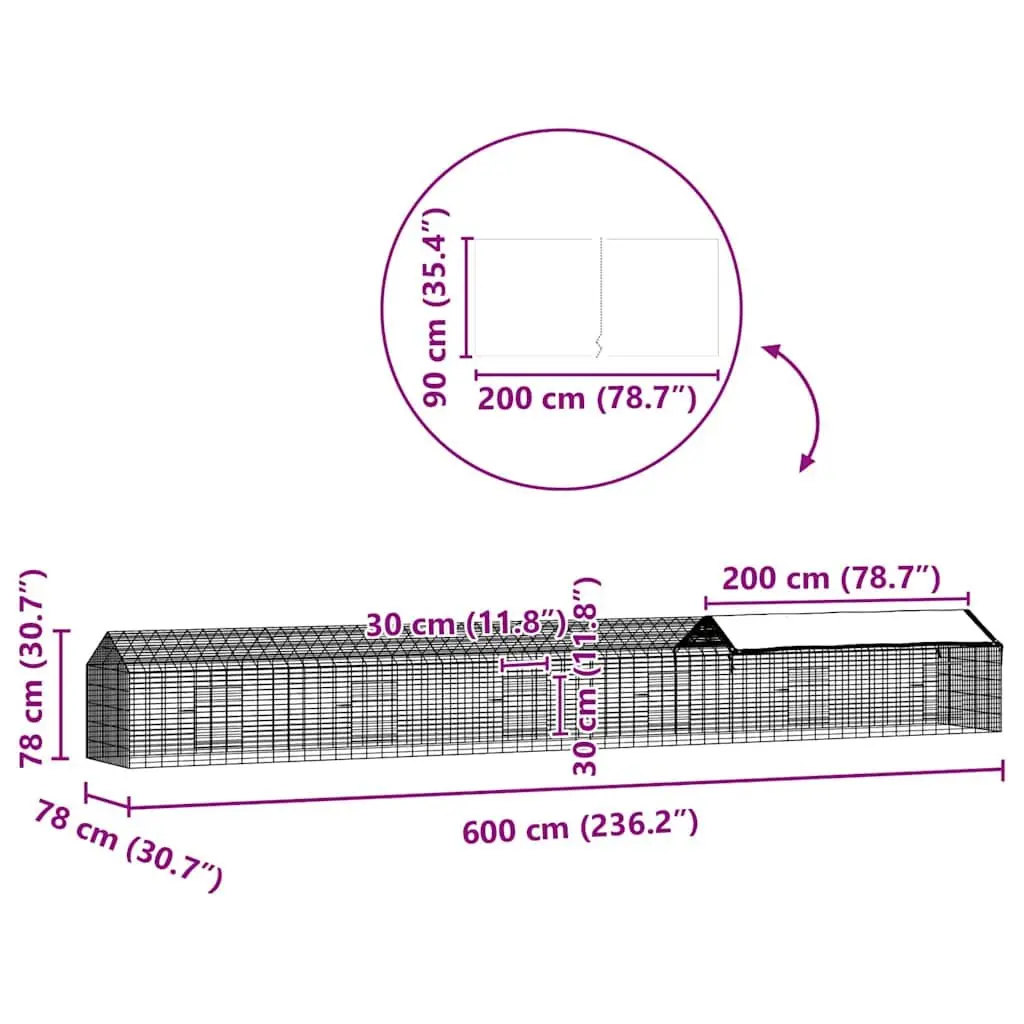 Rabbit Cage Outdoor Galvanised Steel 600x78x78cm