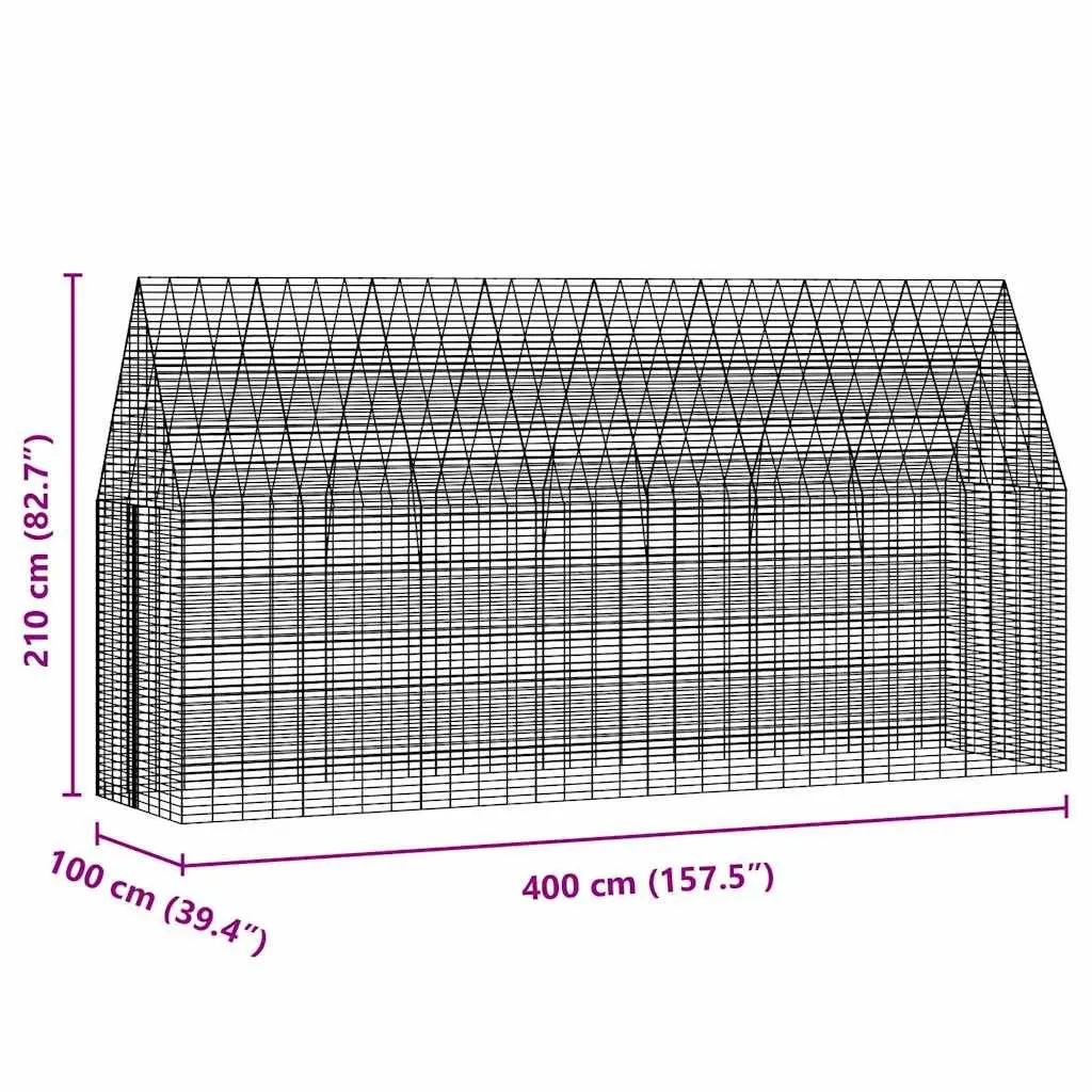 Outdoor Rabbit Cage Galvanised Steel Silver 400 x 100 x 210 cm