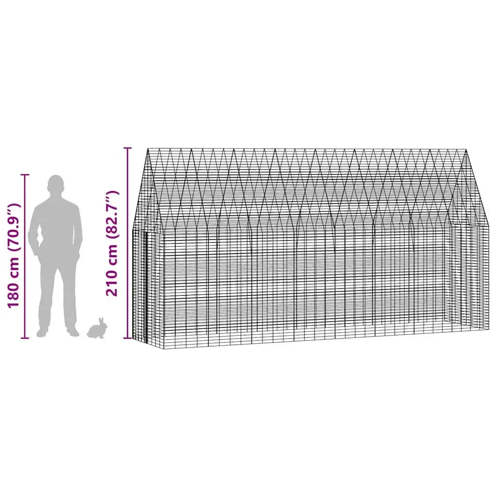 Outdoor Rabbit Cage Galvanised Steel Silver 400 x 100 x 210 cm