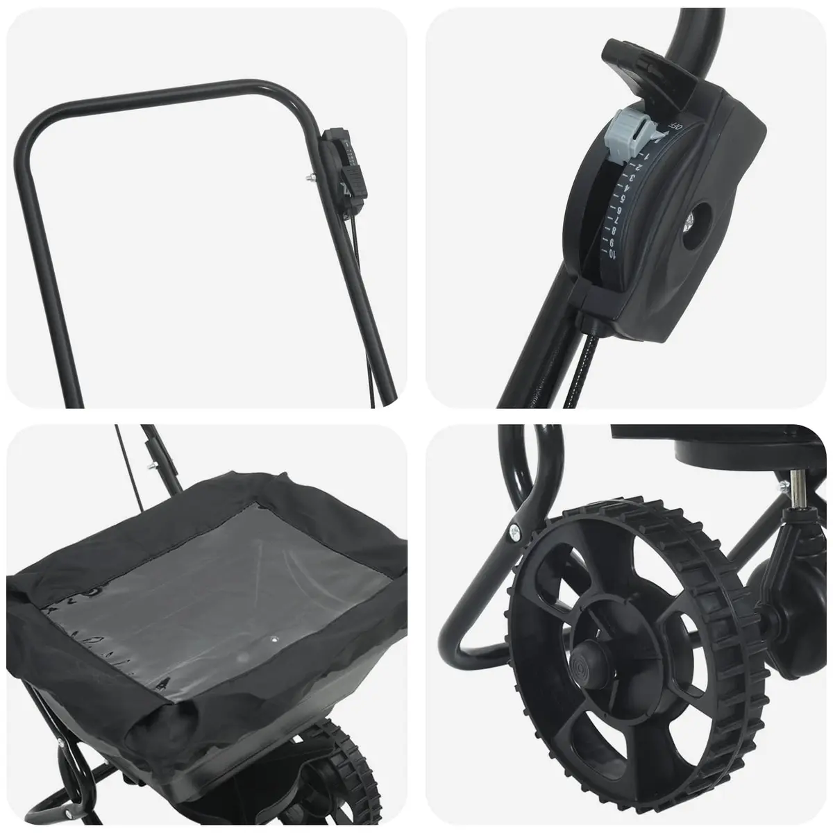 Spreader Black 82 x 46 x 75 cm PVC Steel Lawn Garden Fertiliser Seed Outdoor