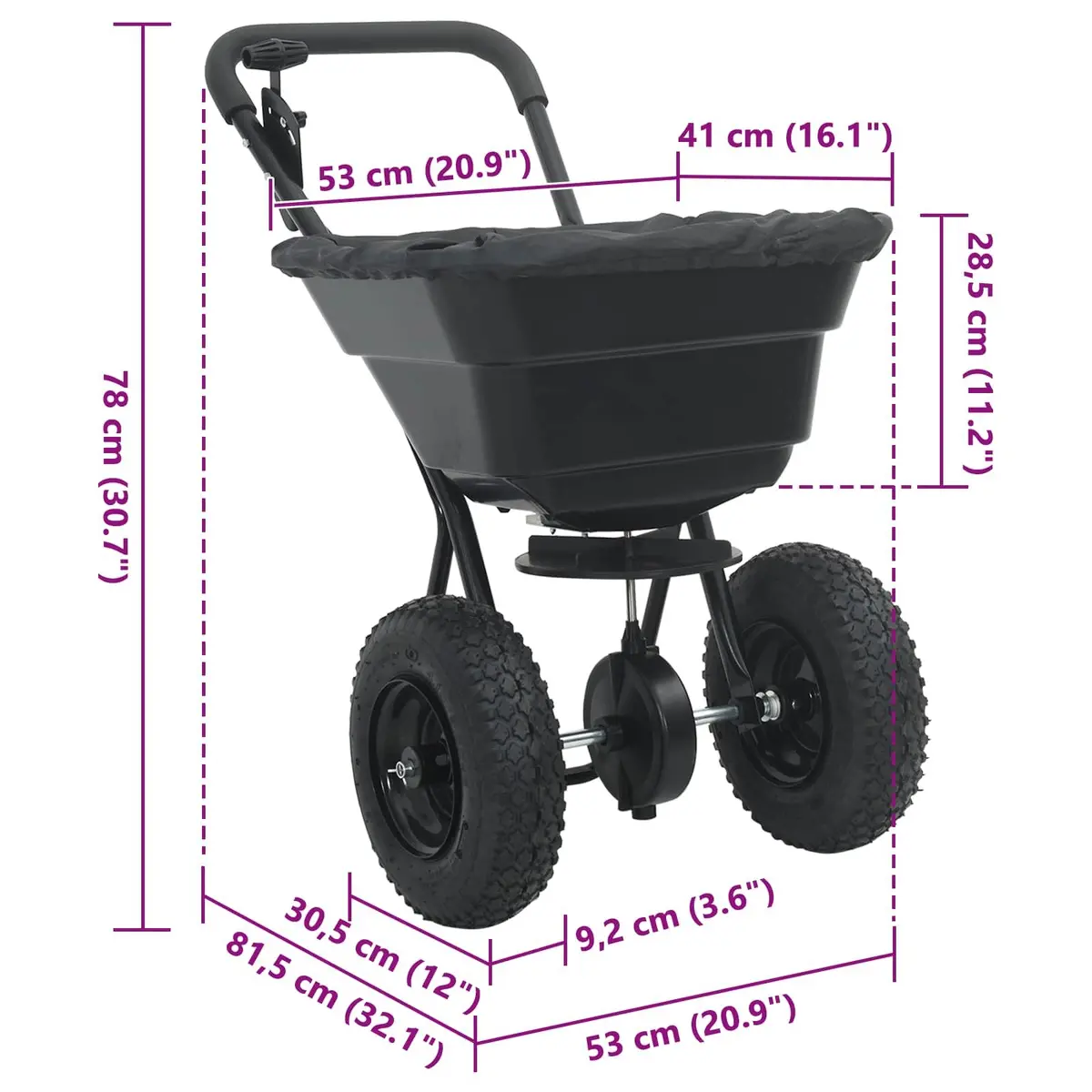 Spreader Garden Tool Black Outdoor Lawn Seed Fertiliser Spreading Equipment