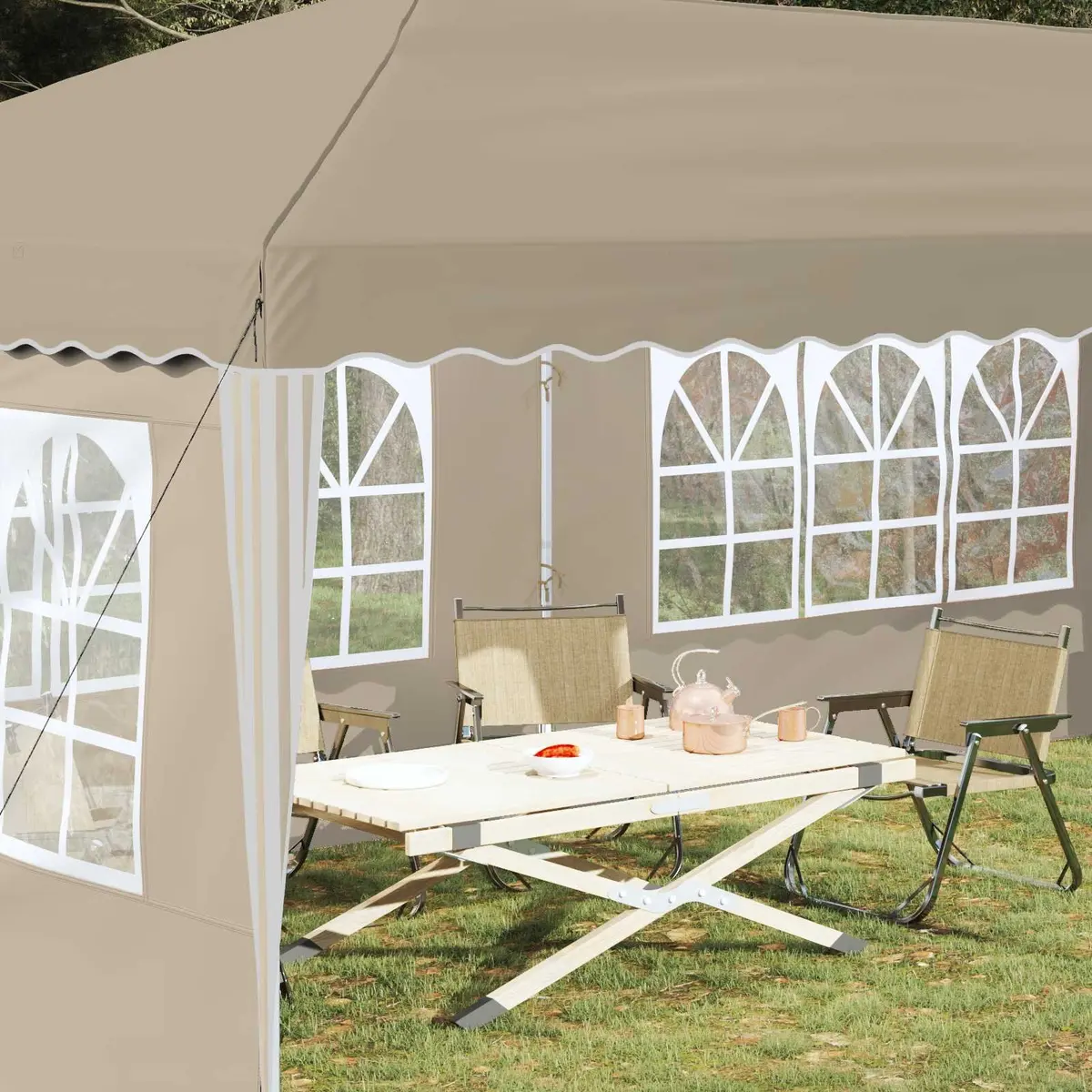Pop-up Party Tent Height Adjustable Cream 575x289x245cm Weather Resistant Outdoor Canopy Gazebo
