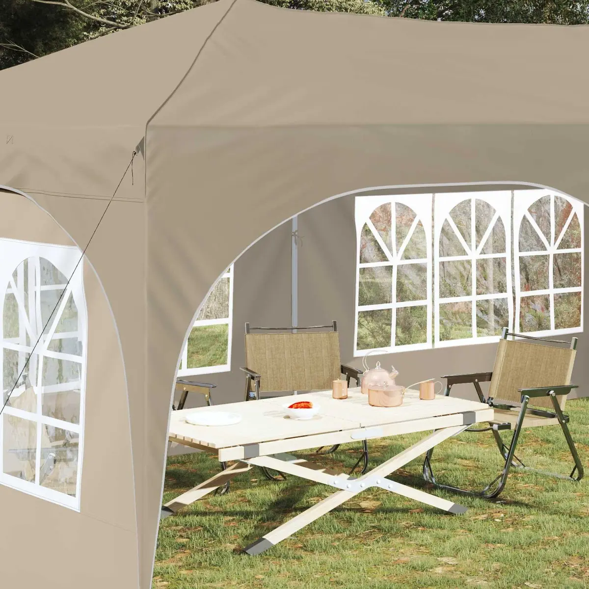 Pop-up Party Tent Waterproof UV Protection Cream Oxford Fabric 575x288x245cm