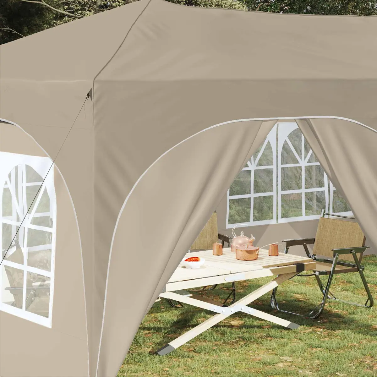 Pop-up Party Tent 575 x 288 x 245 cm Cream Oxford Fabric Outdoor Canopy Gazebo