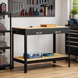 Workbench Black 114 x 54 x 91 cm Engineered Wood Metal Frame Pegboard Drawer