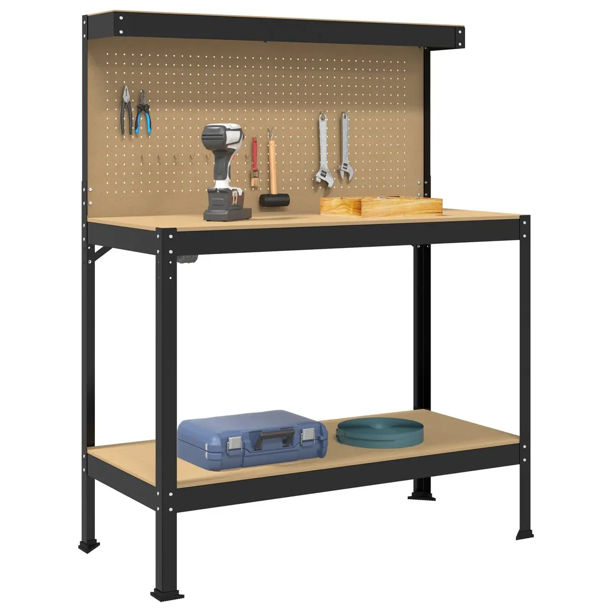 Workbench Black Engineered Wood Metal Frame 114 x 54 x 145 cm