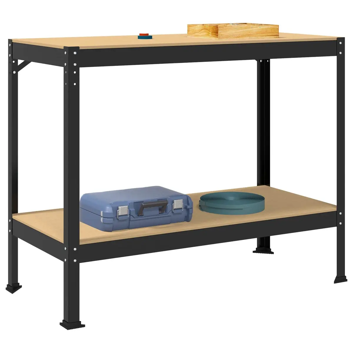 Workbench Black Engineered Wood Metal Frame 115 x 55 x 91 cm with Pegboard Drawer