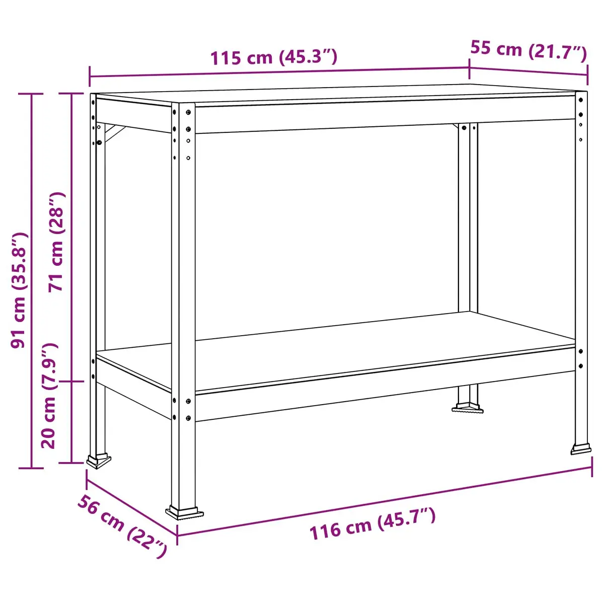 Workbench Black Engineered Wood Metal Frame 115 x 55 x 91 cm with Pegboard Drawer