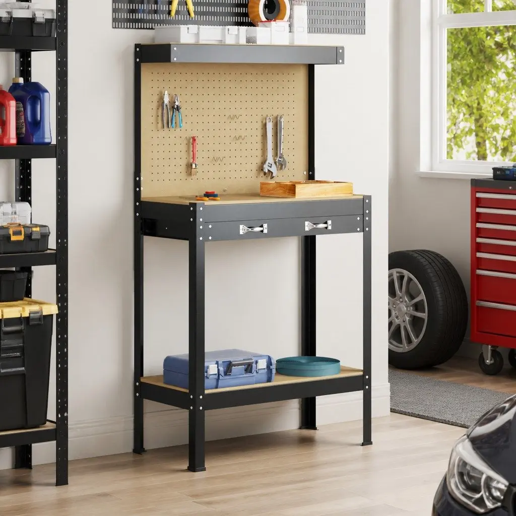 Black Workbench 81 x 41 x 145 cm for DIY Projects
