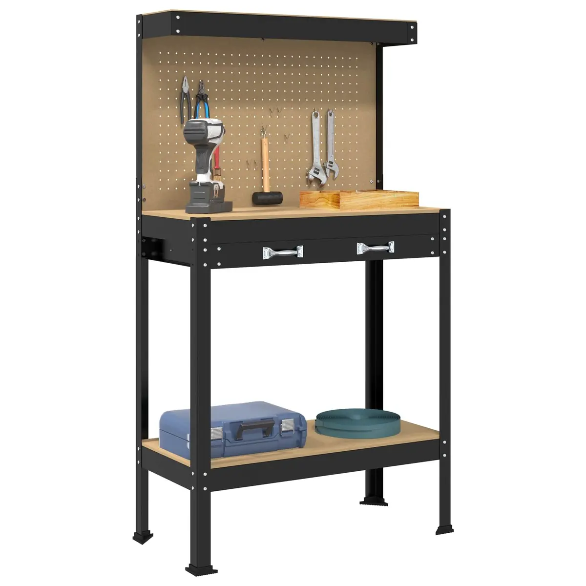 Black Workbench 81 x 41 x 145 cm for DIY Projects