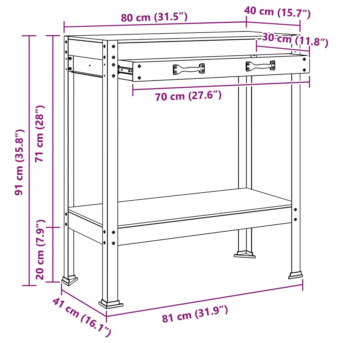 Workbench Black Engineered Wood Metal Frame 80 x 40 x 91 cm