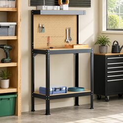 Workbench Black 81 x 41 x 145 cm Engineered Wood Metal Frame Pegboard Drawer
