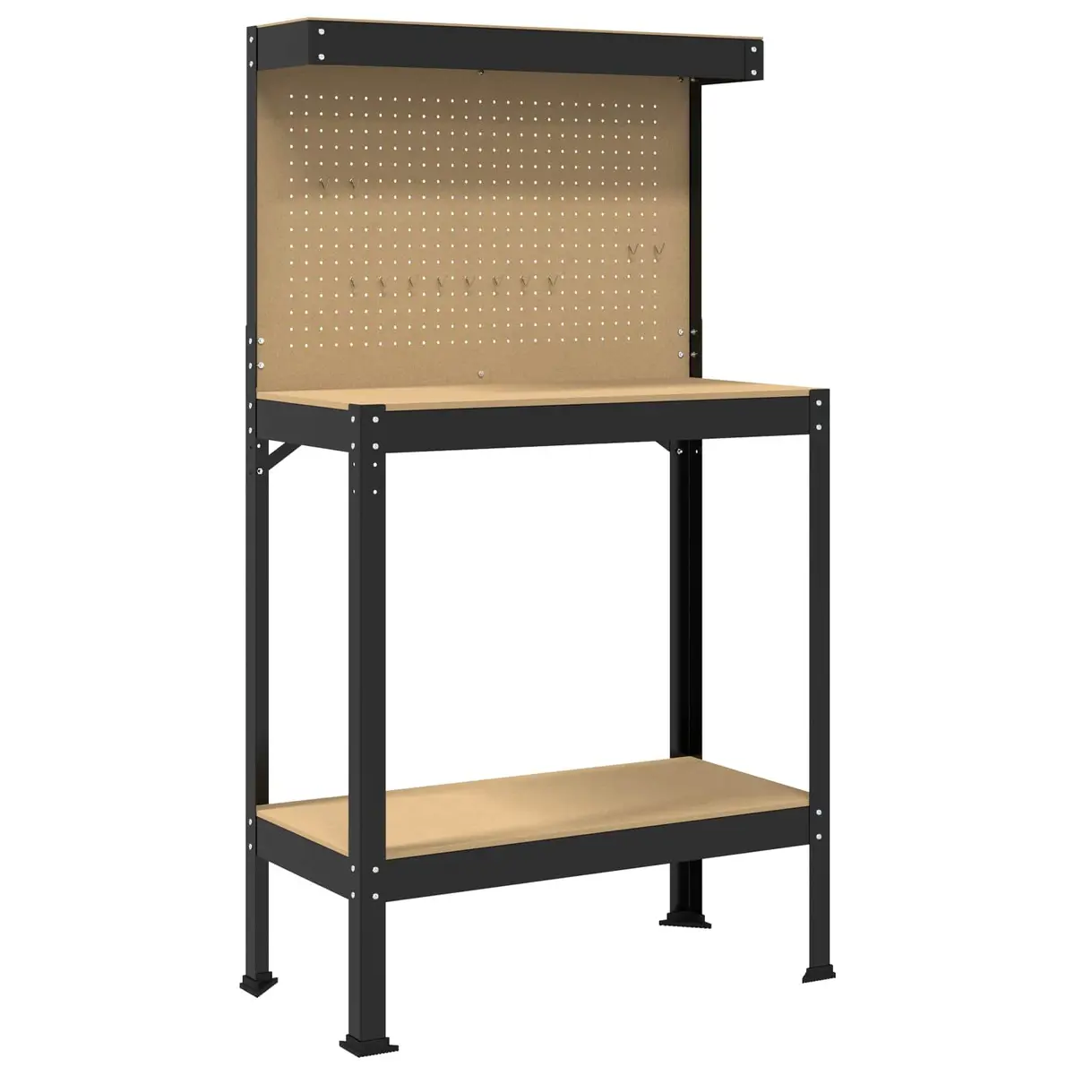 Workbench Black 81 x 41 x 145 cm Engineered Wood Metal Frame Pegboard Drawer