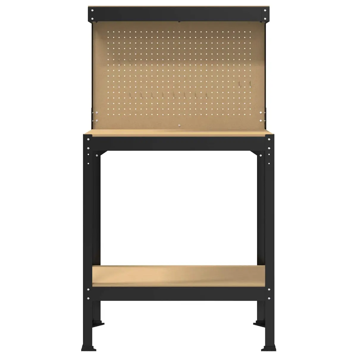 Workbench Black 81 x 41 x 145 cm Engineered Wood Metal Frame Pegboard Drawer