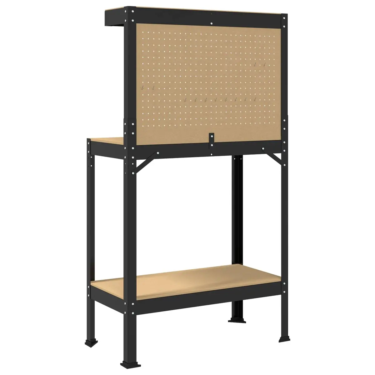 Workbench Black 81 x 41 x 145 cm Engineered Wood Metal Frame Pegboard Drawer