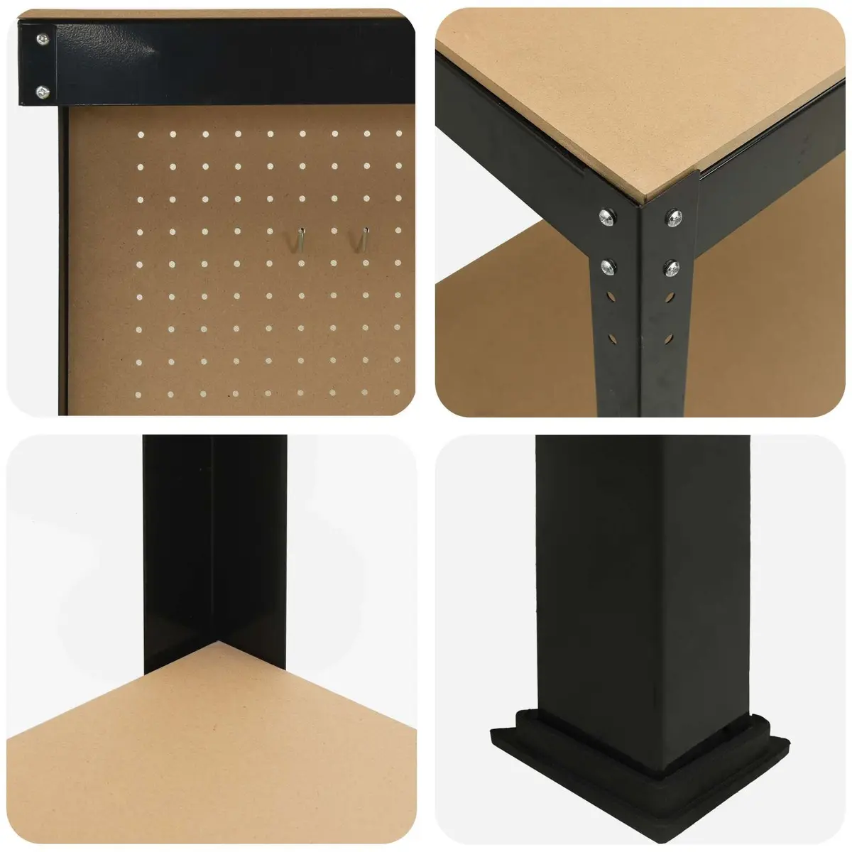 Workbench Black 81 x 41 x 145 cm Engineered Wood Metal Frame Pegboard Drawer