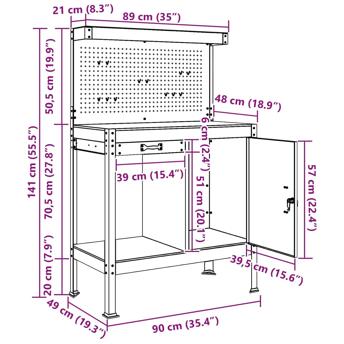Black Workbench 90 x 49 x 141 cm