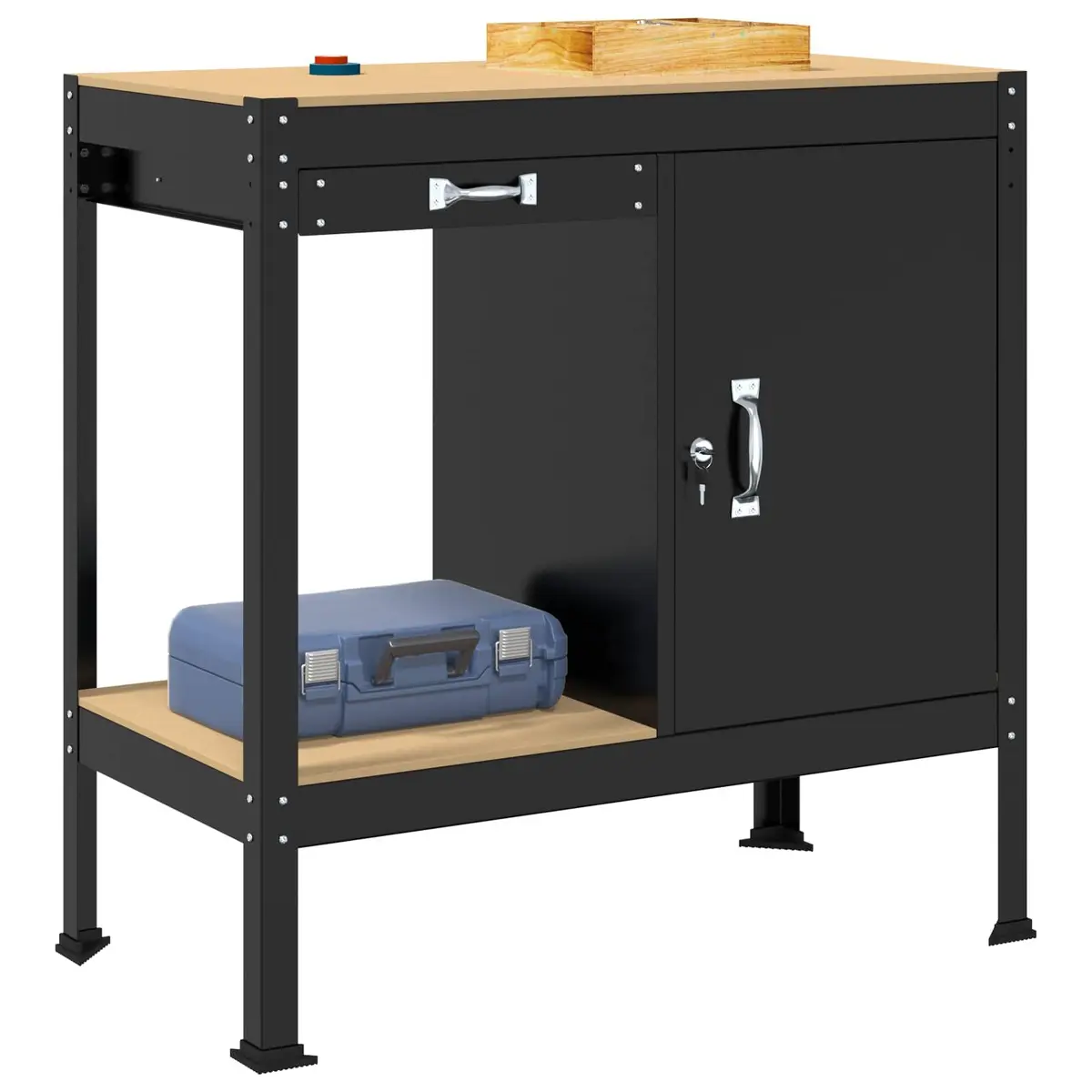 Workbench Black Engineered Wood Metal 90 x 49 x 91 cm Storage Garage Workshop