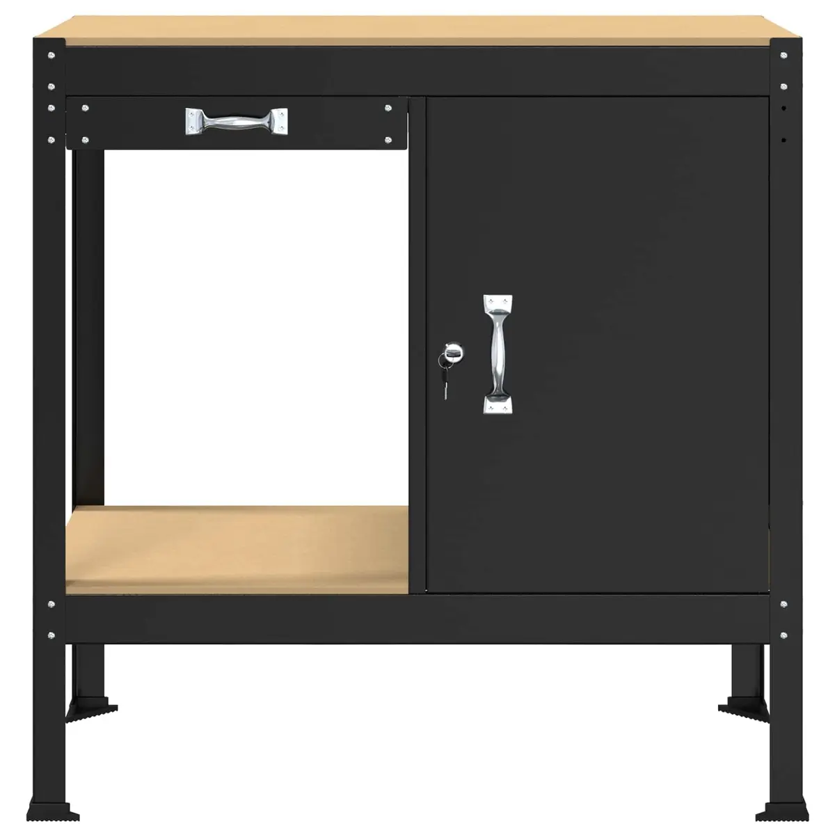 Workbench Black Engineered Wood Metal 90 x 49 x 91 cm Storage Garage Workshop