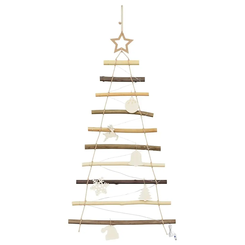 Hanging Christmas Tree 90 cm Warm LED Lights Wall Door Decor Natural Ash Wood
