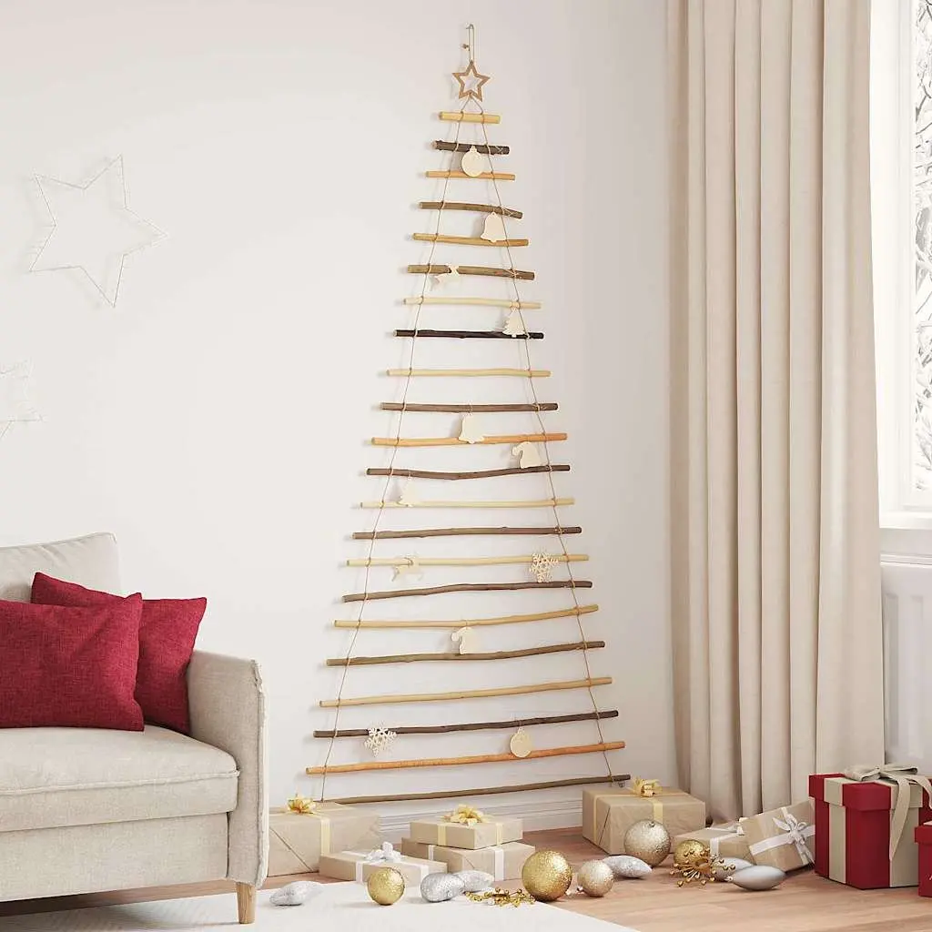 Hanging Christmas Tree Solid Ash Wood 210cm with 130 Warm White LEDs Indoor Outdoor Decoration
