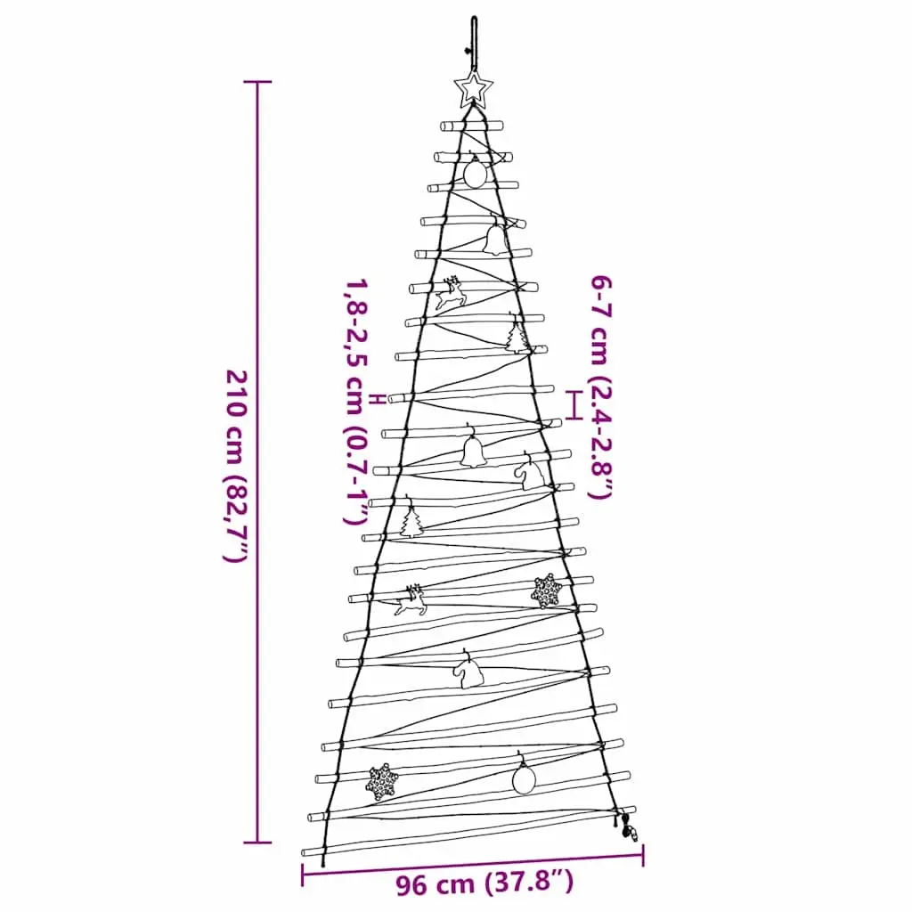 Hanging Christmas Tree Solid Ash Wood 210cm with 130 Warm White LEDs Indoor Outdoor Decoration