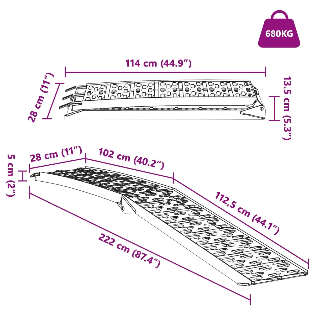 Foldable Motorcycle Ramp 340 kg Capacity Aluminium Loading Pair Silver