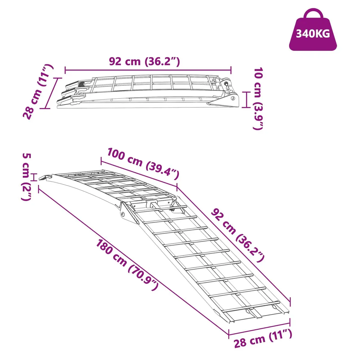 Motorcycle Ramp Folding Aluminium Lightweight 180 x 28 x 5 cm