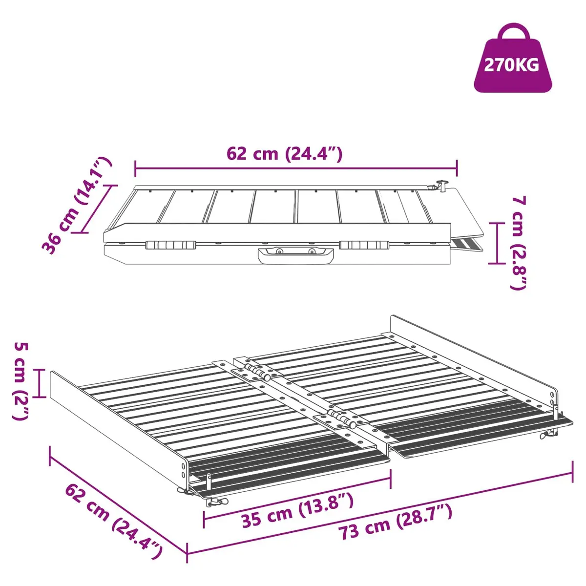 Aluminium Wheelchair Ramp Portable Foldable Access Silver 270kg Capacity