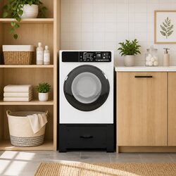 Washing Machine Pedestal Riser Steel Black 64x55x32.5cm Laundry Room Bathroom
