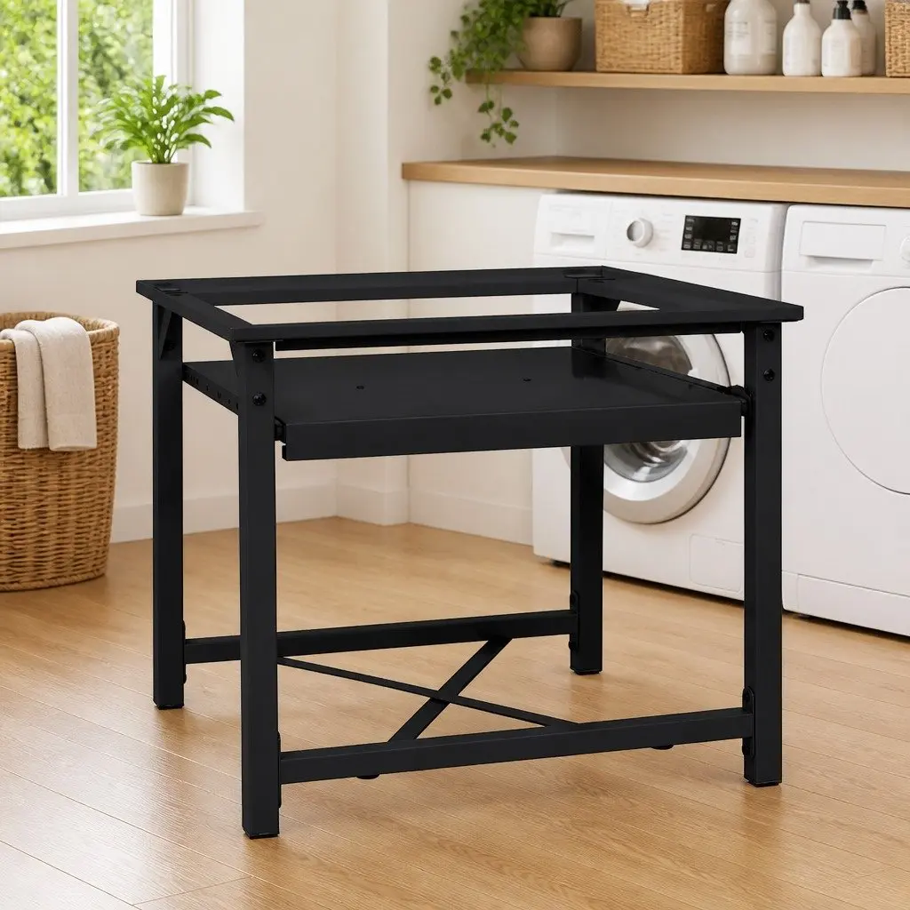 Washing Machine Pedestal Riser Black Steel Laundry Room Bathroom Storage Stand