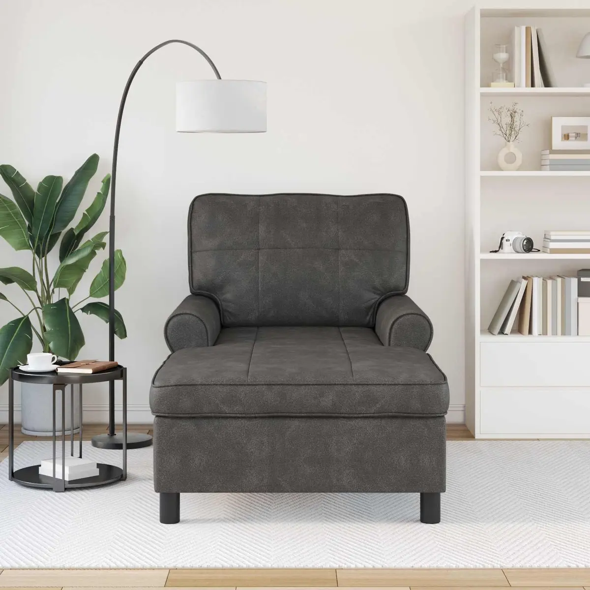 Chaise Lounge Chair with Cushion Black Modern Relaxing Furniture Seat