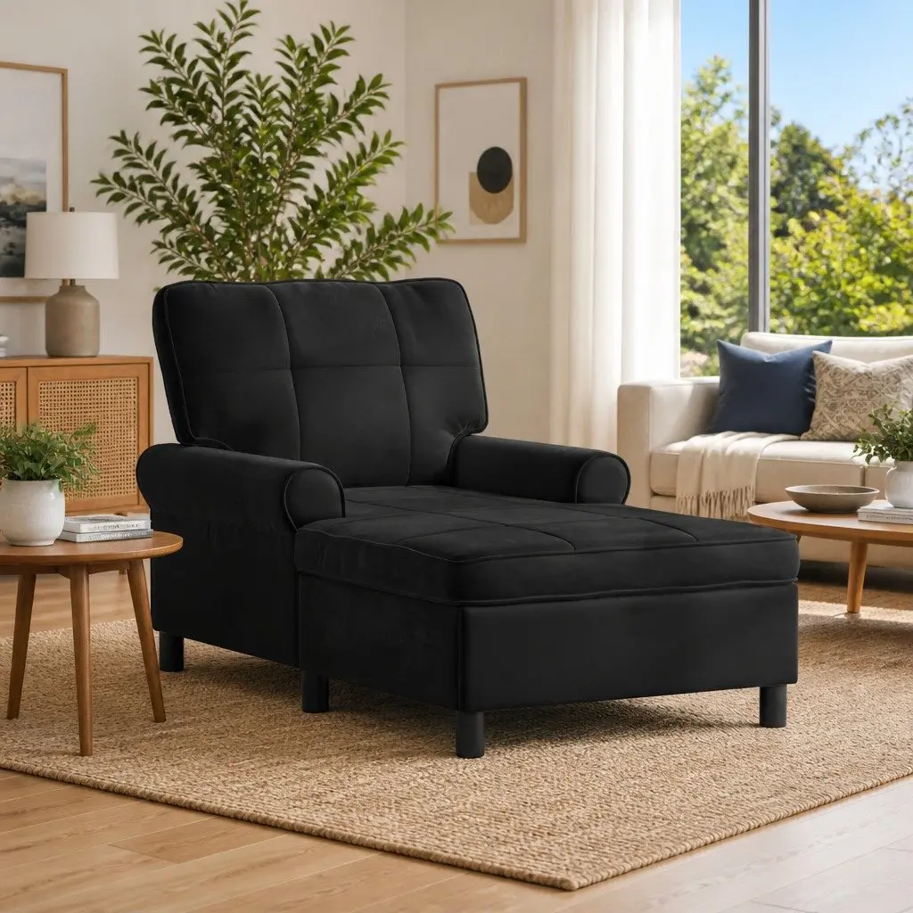 Black Velvet Chaise Lounge Chair