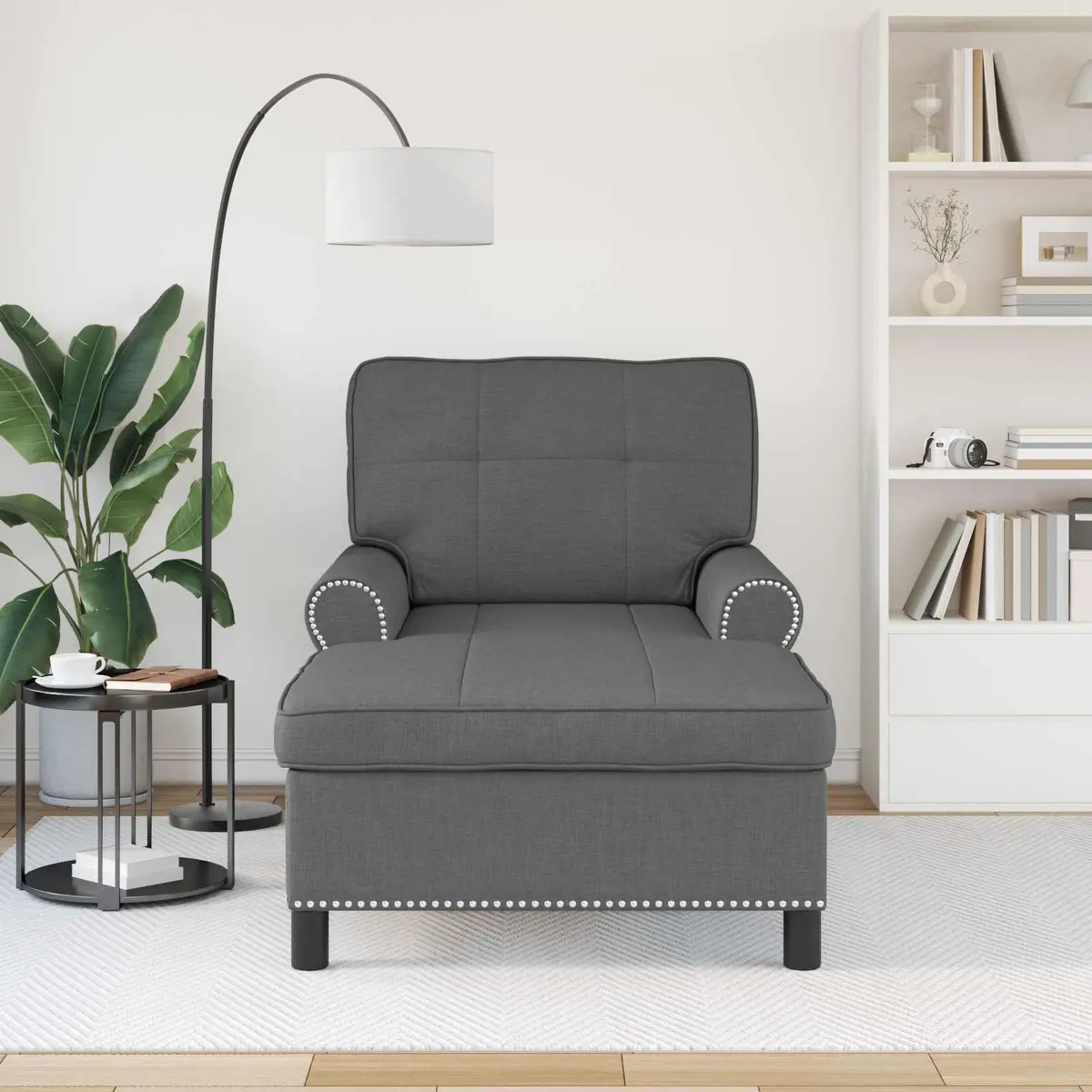 Lounge Chair Grey Fabric Cushioned Recliner Modern Living Room 91 x 157 x 91 cm