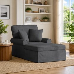 Your Cozy Grey Fabric Chaise Lounge with Skirt