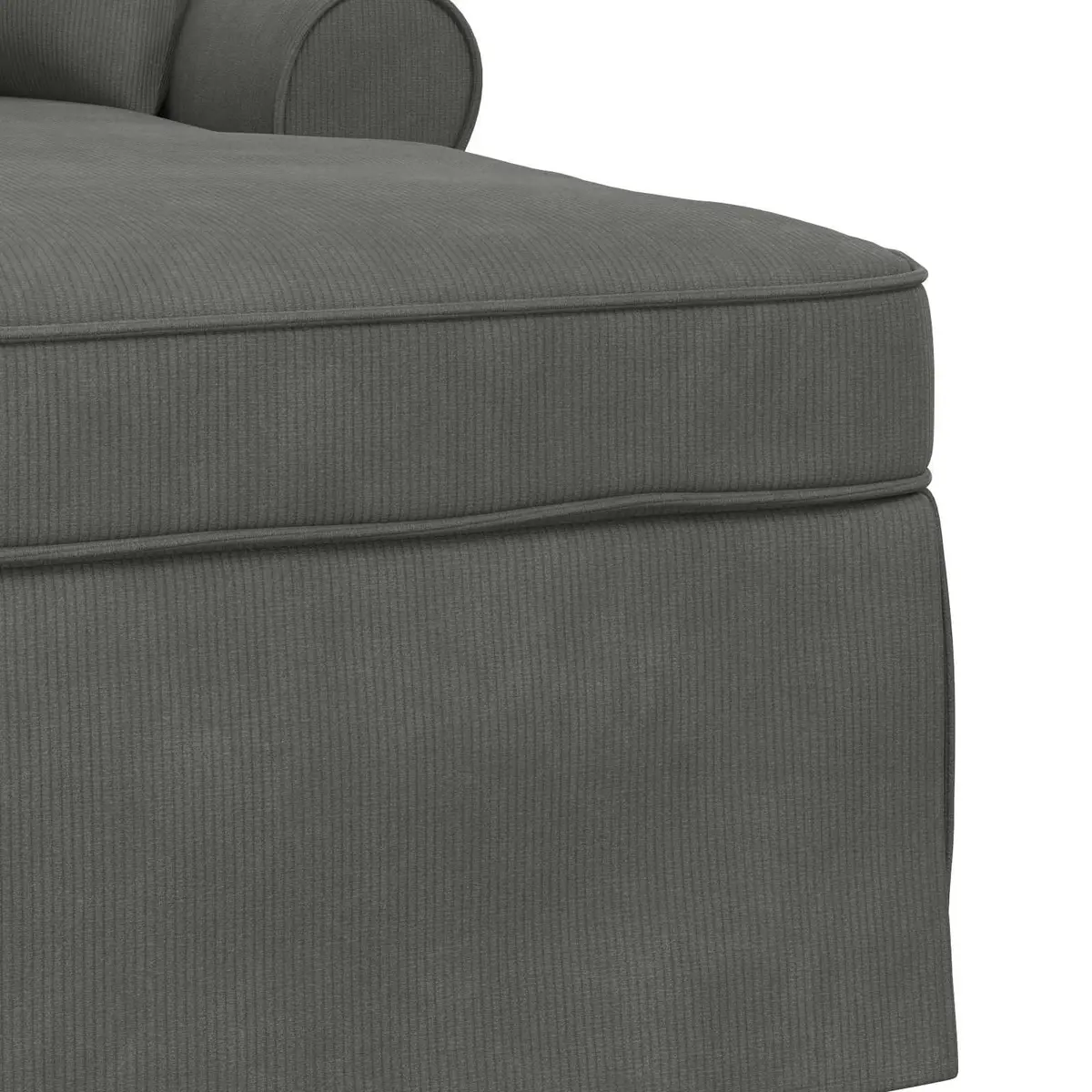 Chaise Lounge Modern with Skirt Grey Corduroy Fabric 3 Piece