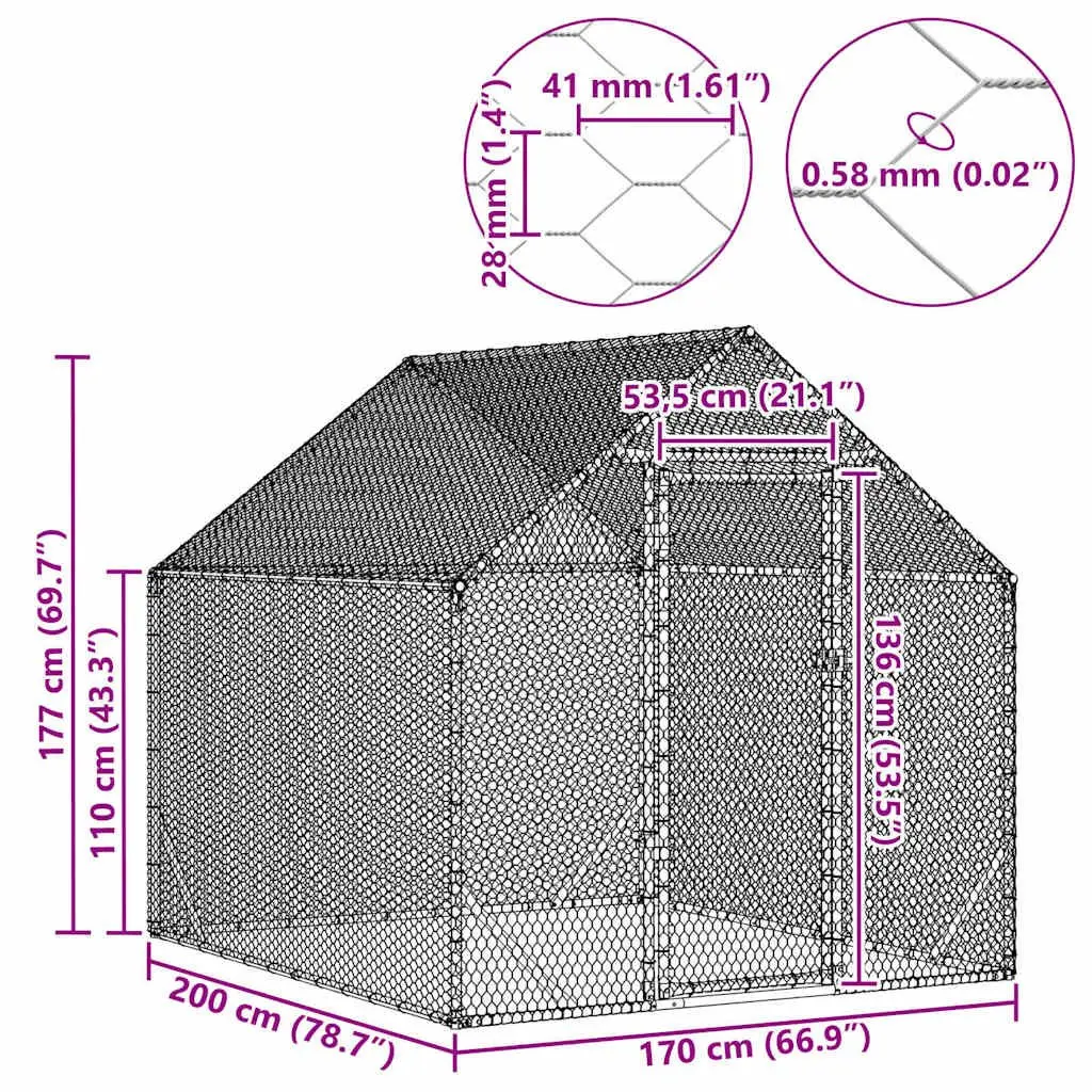 Chicken Cage Galvanised Steel Weatherproof 200 x 170 x 177 cm