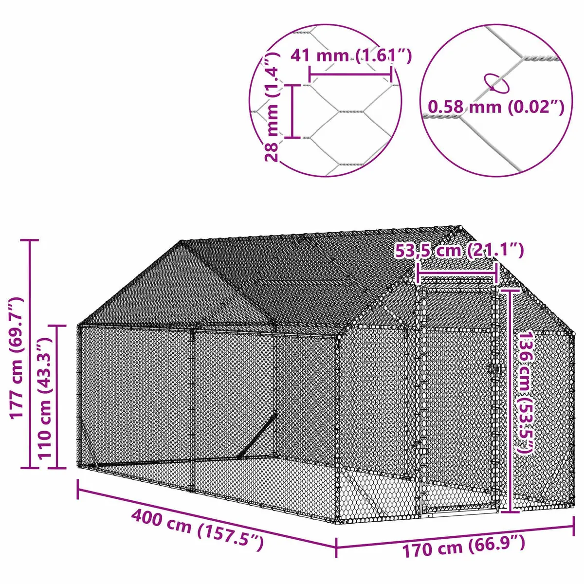 Chicken Cage Galvanised Steel 400x170x177cm Backyard Poultry Habitat